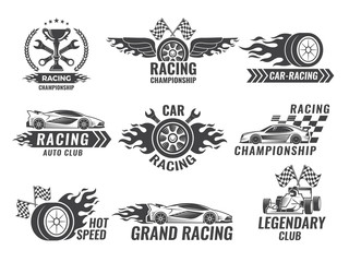 Sticker - Monochrome labels and badges of sport labels. Racing cars