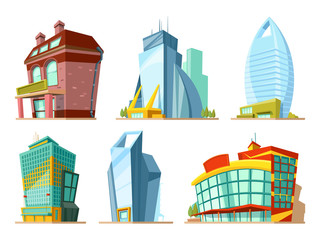 Poster - Set of different modern buildings in cartoon style