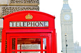 Fototapeta Londyn - Red telephone box and Big Ben in London.