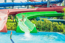 Woman Is Having Fun In The Water Park