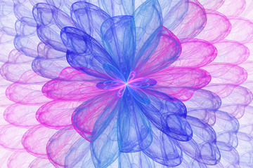 Wall Mural - Bright abstract fractal blue and violet flowers, Fractal pink flowers fantasy