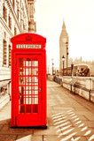 Fototapeta Big Ben - Red telephone box and Big Ben in London with vintage and isolated effect.