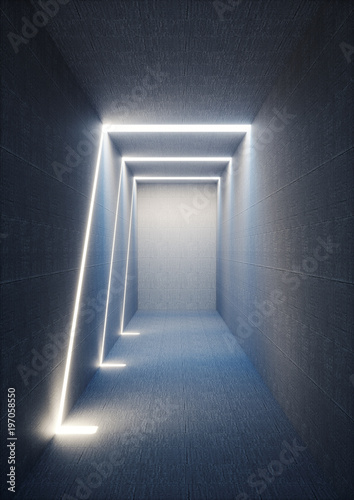 3d-render-abstract-urban-background-illuminated-empty-corridor-interior-concrete-walls-glowing-light-daylight-tunnel-no-exit