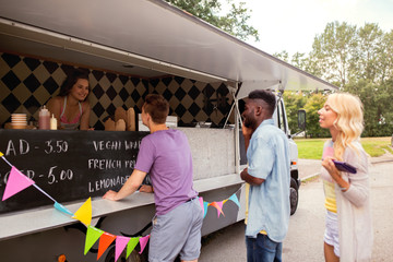 Poster - happy customers queue at food truck