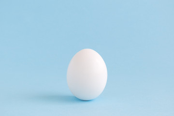 white egg isolated on pale blue background.