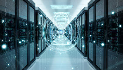 Fototapete - Firewall activated on server room data center 3D rendering