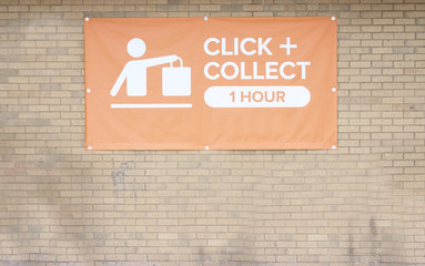 Click and collect sign self service online buying made easy at shop store mall superstore