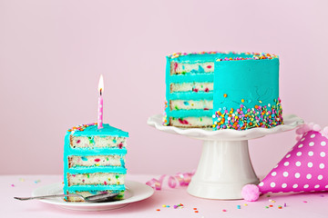 Canvas Print - Colorful birthday cake with one candle