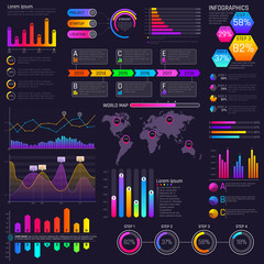 Wall Mural - Vector modern website dashboard infocharts with graphs and infographics elements