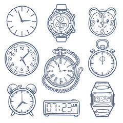 Canvas Print - Doodle watch, clock vector icons. Hand drawn time vector icons isolated