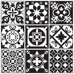 Poster - vintage monochrome repeating tiles. moroccan mediterranean tiled floor vector patterns