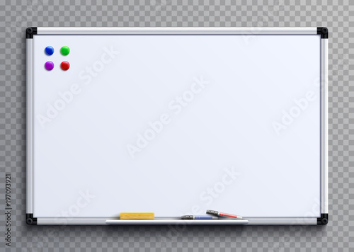 Fotografía Empty whiteboard with marker pens and magnets