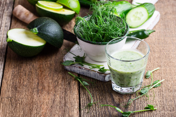 Poster - Green pear sprouts, fresh vegetables and smoothie for healthy meal