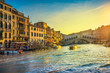 Venice grand canal, Rialto bridge at sunrise. Italy