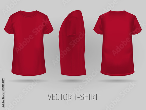 Download Red T Shirt Template In Three Dimentions Front Side And Back View Realistic Gradient Mesh Vetor Stock Vector Adobe Stock