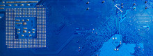 Blue Circuit Board Background Of Computer Motherboard