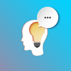 Poster - Human thinking creative idea with speech bubble of business concept paper art style.Vector illustration.