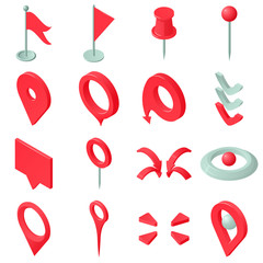 Poster - Map pointer icons set, isometric style