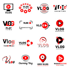 Poster - Vlog video channel logo icons set, simple style