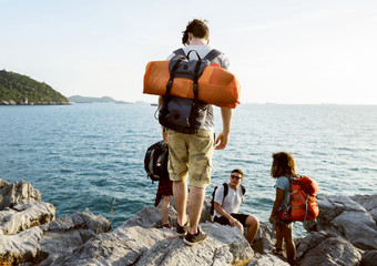 Wall Mural - Backpackers on an adventure