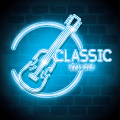 Sticker - classic music bar neon label vector illustration design