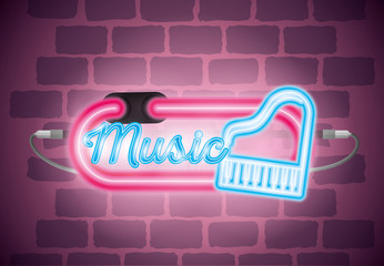 Sticker - music iluminated neon label vector illustration design