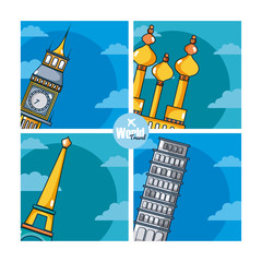 Sticker - Travel and discover europe on colorful frames cartoons