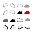 Set of Collection modern vector. Cloud icon multi type of 3d isometric, solid, line, scribble hatch, doodle, shadow isometric and a little colour on white background eps10
