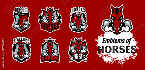 Fotografía A collection of colorful emblems, logos, horse stickers releasing steam from nostrils