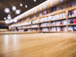 Wall Mural - Table top Counter with Blurred Bookshelf Library Background