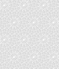 Wall Mural - Gray and white geometric crochet lace circle stars seamless pattern, vector