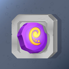 Game icon of runic stone in cartoon style. Bright design for app user interface. Magic stone of return, rune, achievement, skill, spell, call, resurrection healing witchcraft, enchantment. Vector