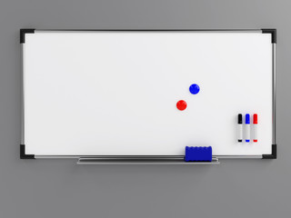 Wall Mural - Empty whiteboard (magnetic board) on gray wall. Mockup template - 3D rendering