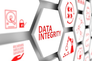 Wall Mural - DATA INTEGRITY concept cell blurred background 3d illustration