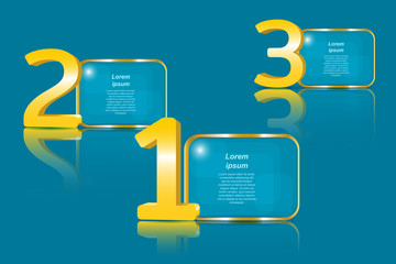 Big golden 3D numbers and transparent panels for the text