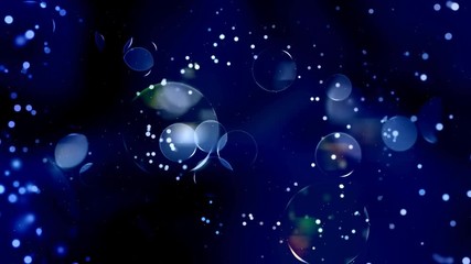 Wall Mural - Colorful glass transparent balls shimmer, move and disappear against the background of abstract movement of small dots. Looped background HD for presentations, videos, advertising