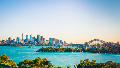 The city skyline of Sydney, Australia. Circular Quay and Opera House