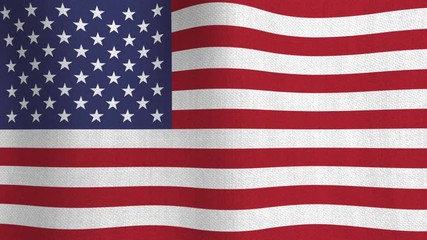 Wall Mural - Realistic cotton flag of the United States of America as a background. July 4. Independence Day. Seamless looping animation of grunge American national waving flag with fabric texture