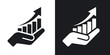 Vector growing graph icon on the hand. Two-tone version on black and white background