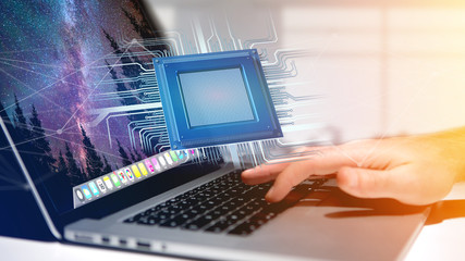 Poster - Processor chip and network connection - 3d render