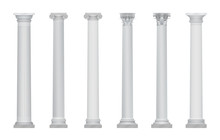 Realistic Vector Ancient Greek Rome Column Capitals Set.