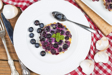 Poster - Blueberry tart, pie, tartlet with vanilla custard.