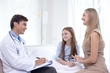 © Jestercine - Doctor visit to little patient at hospital with happy emotion together. People with health care and medical concept.