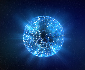 Fototapete - Planet earth, Internet Concept of global business isolated on white, connection symbols communication lines