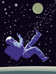 Wall Mural - astronaut in open space with stars and planets on background. vector illustration.
