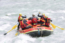Group Of People Rafting On White Water, Active Vacations, Team Concept