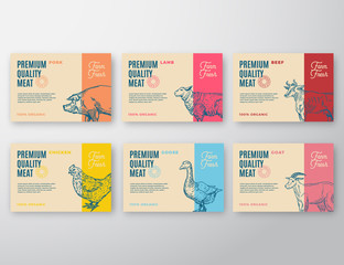 premium quality meat and poultry labels set. abstract vector packaging design or label. modern typog