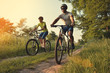 © sergo321 - a woman and a man cycling in summer in the park on bicycles