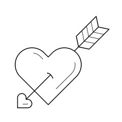 Poster - love heart with cupid arrow vector line icon isolated on white background