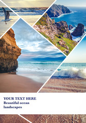 beautiful collage with space for text, views of the ocean, the coast of portugal, a tourist collage 